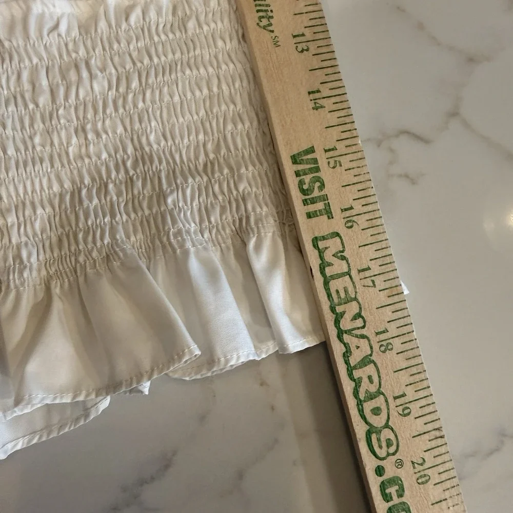 Coquette Ruffle Babydoll Top M Romantic Y2K Boho Fairy Keyhole Tie White V-Neck - Picture 8 of 9